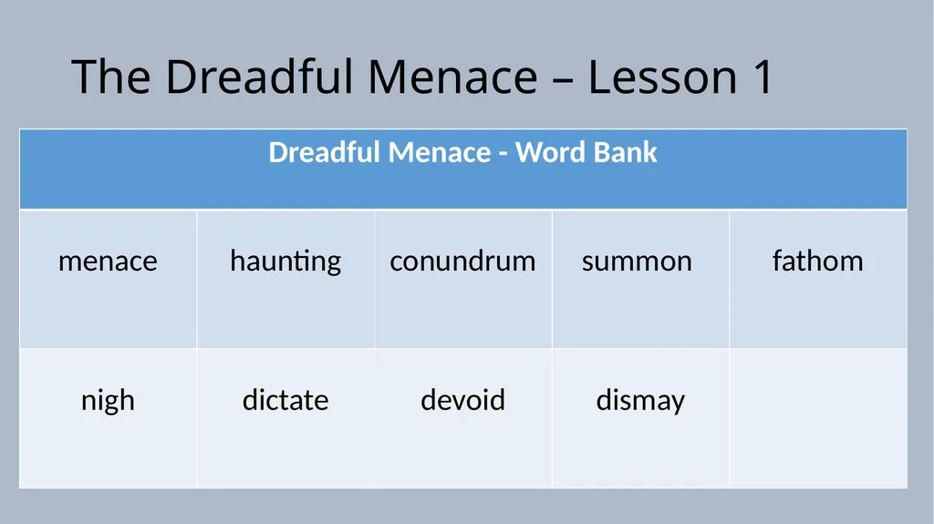 The Dreadful Menace – Lesson 1 Lesson 1 - To - slide 4 of 17