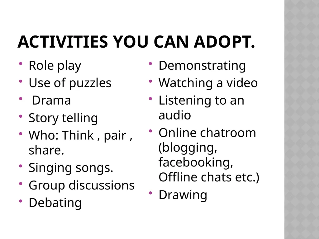 PRACTICAL CLASSROOM ACTIVITIES A PRESENTATION BY - slide 12 of 21