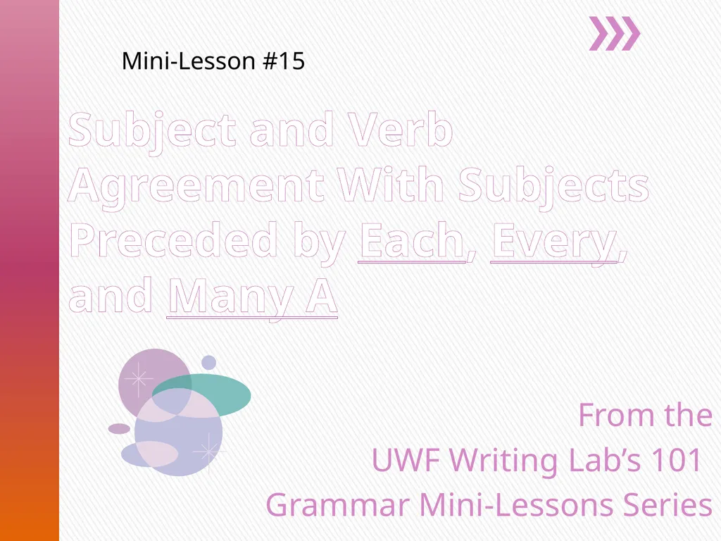 Subject and Verb Agreement With Subjects Preceded - slide 1 of 2