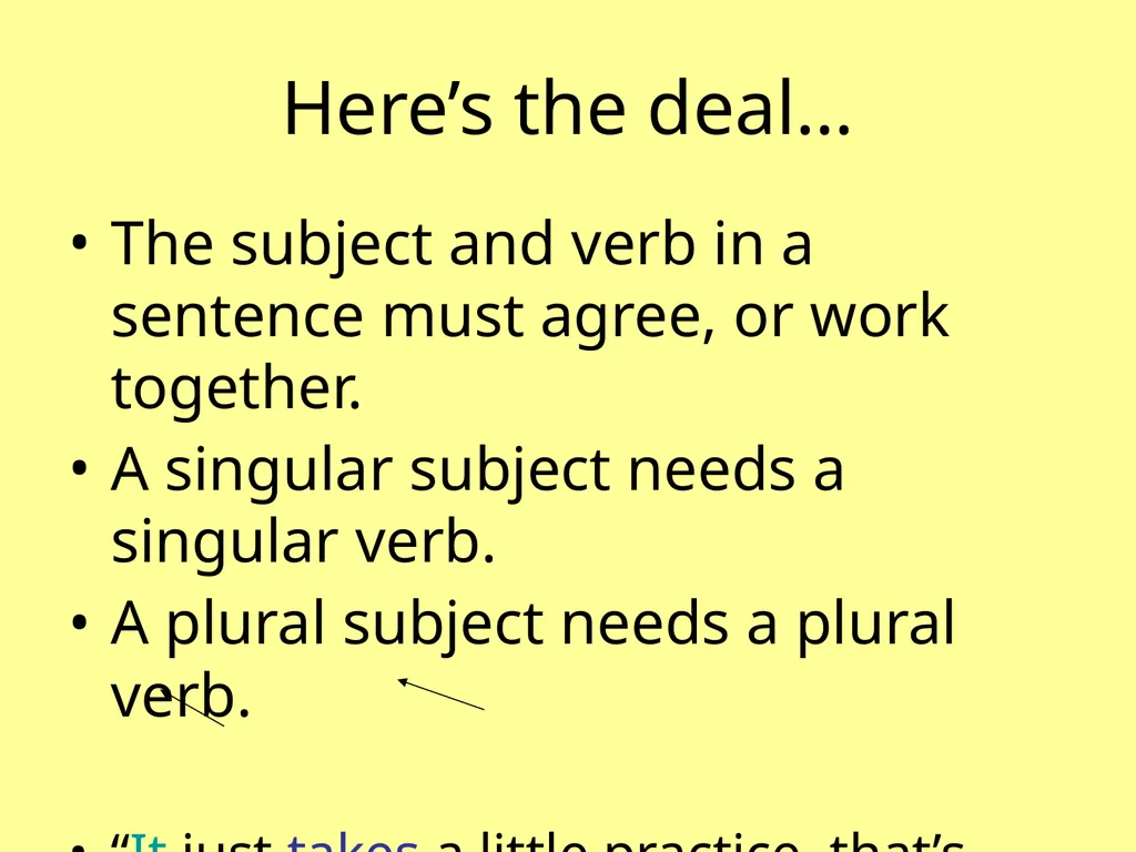 Subject-Verb Agreement It’s all about “teamwork!” - slide 2 of 6