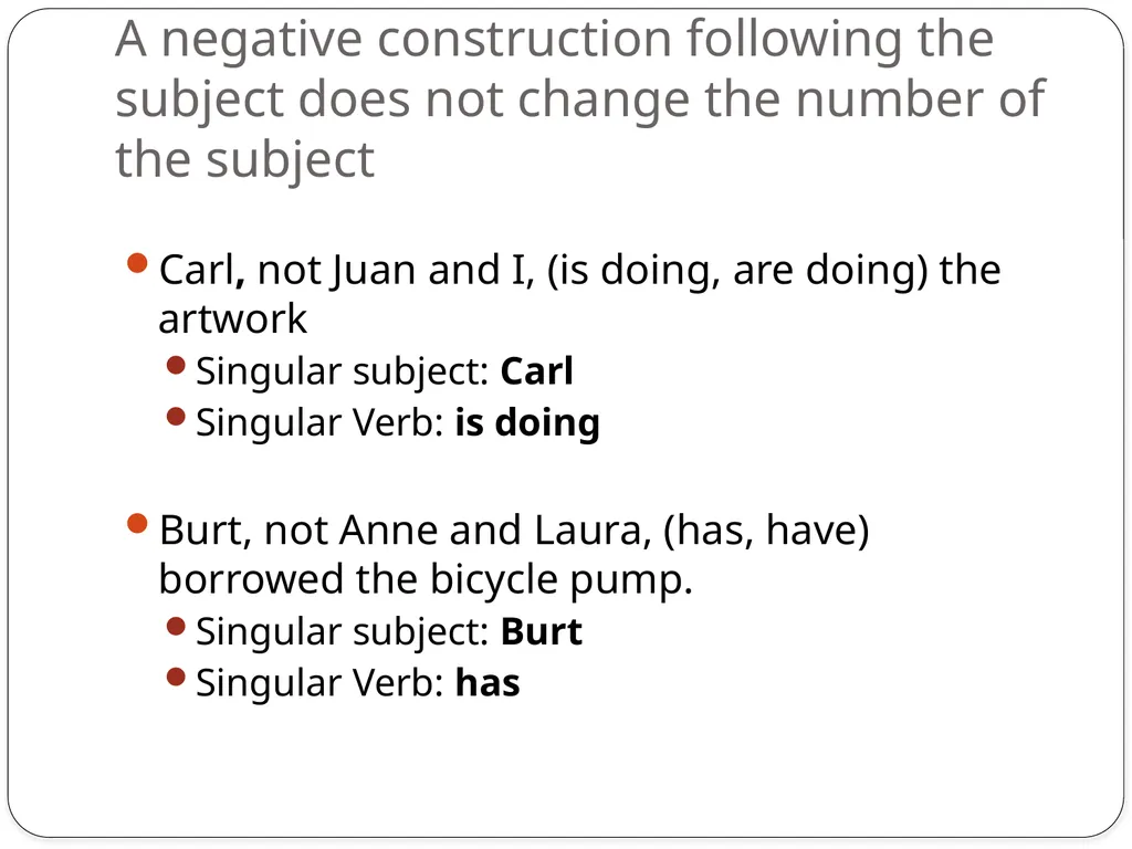 Chapter 5 Subject Verb Agreement A verb should - slide 8 of 12