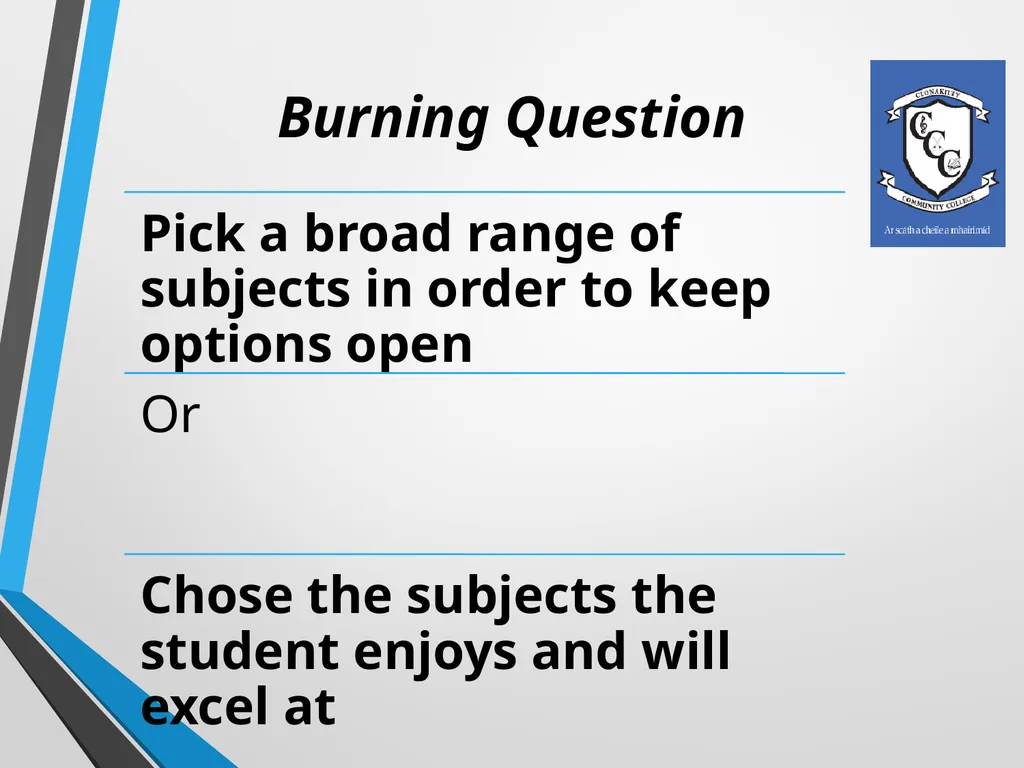 WELCOME Presentation on Subject Choice for Leaving - slide 9 of 25