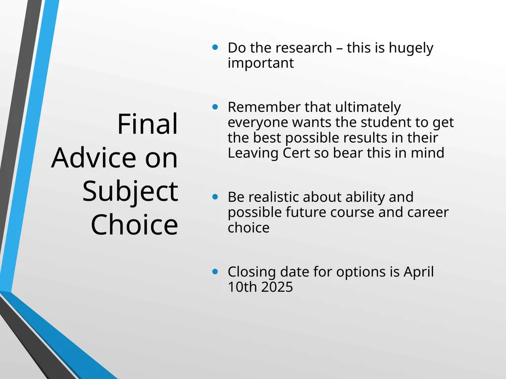 WELCOME Presentation on Subject Choice for Leaving - slide 24 of 25