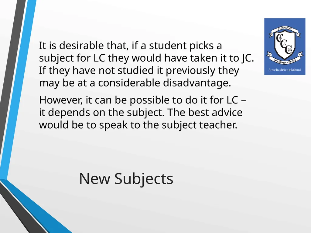 WELCOME Presentation on Subject Choice for Leaving - slide 12 of 25
