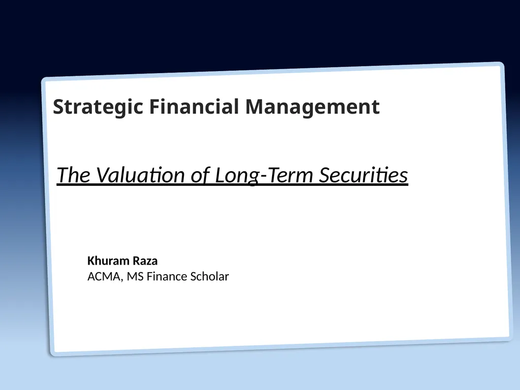 Strategic Financial Management The Valuation of