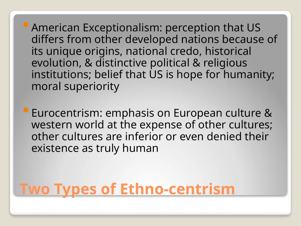 Ethnicity, Ethonocentrism, and Conflict Dr. Jared - slide 14 of 16