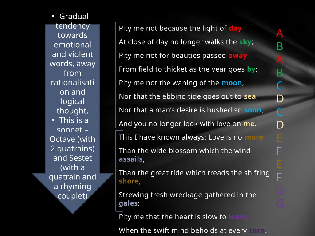 By Edna St. Vincent Millay Sonnet 29: Pity Me Not - slide 5 of 16