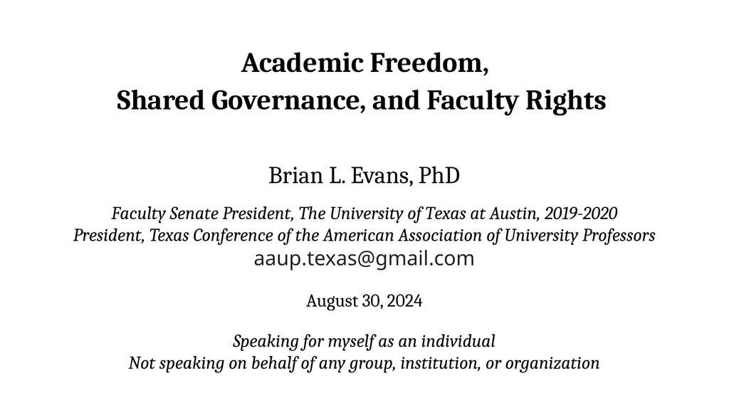 Academic Freedom, Shared Governance, and Faculty - slide 1 of 21