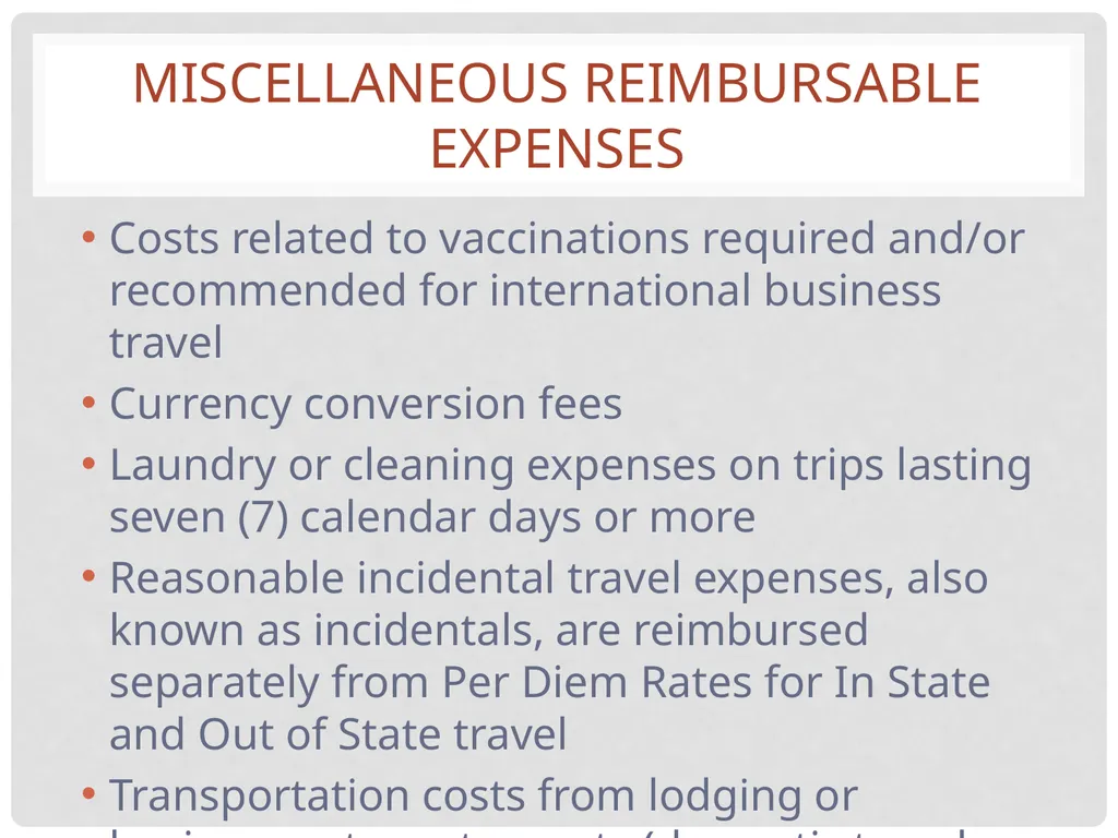 Travel and expense Reimbursement Presented by: - slide 23 of 39