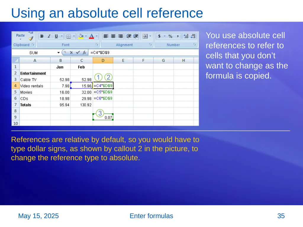 Microsoft® Office Excel® 2007 Training Enter - slide 35 of 64