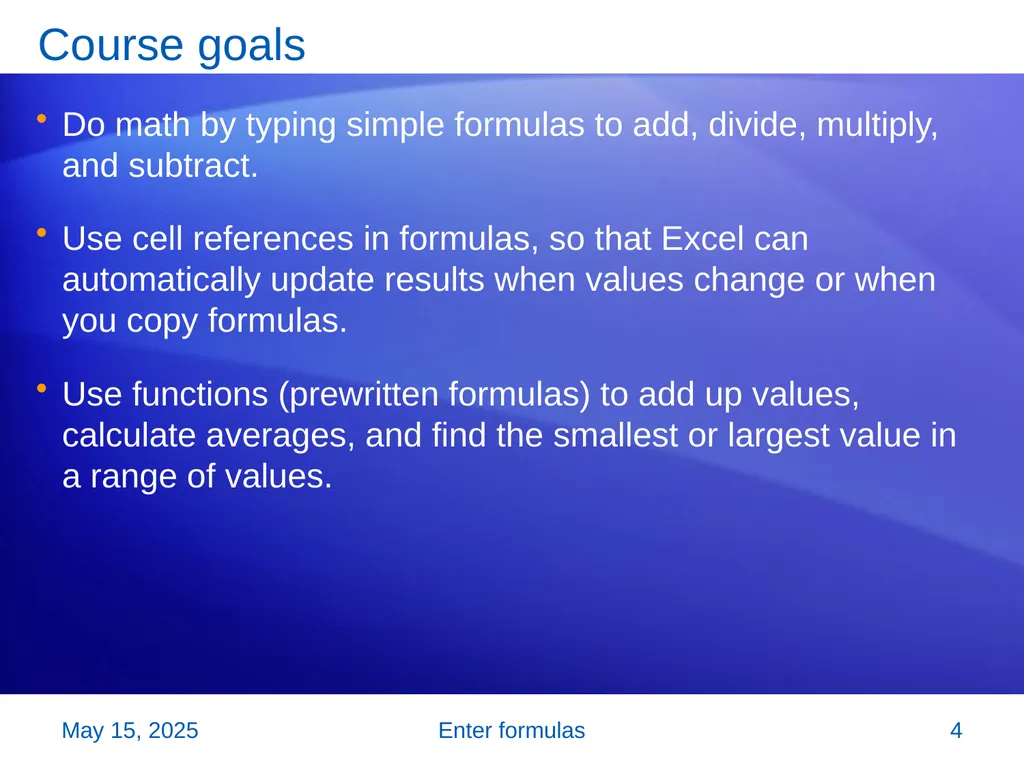Microsoft® Office Excel® 2007 Training Enter - slide 4 of 64