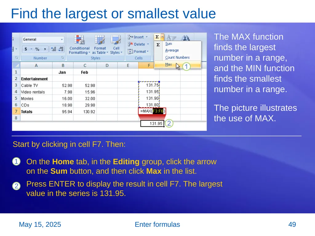 Microsoft® Office Excel® 2007 Training Enter - slide 49 of 64