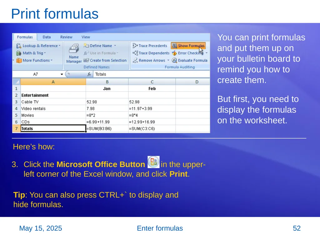 Microsoft® Office Excel® 2007 Training Enter - slide 52 of 64