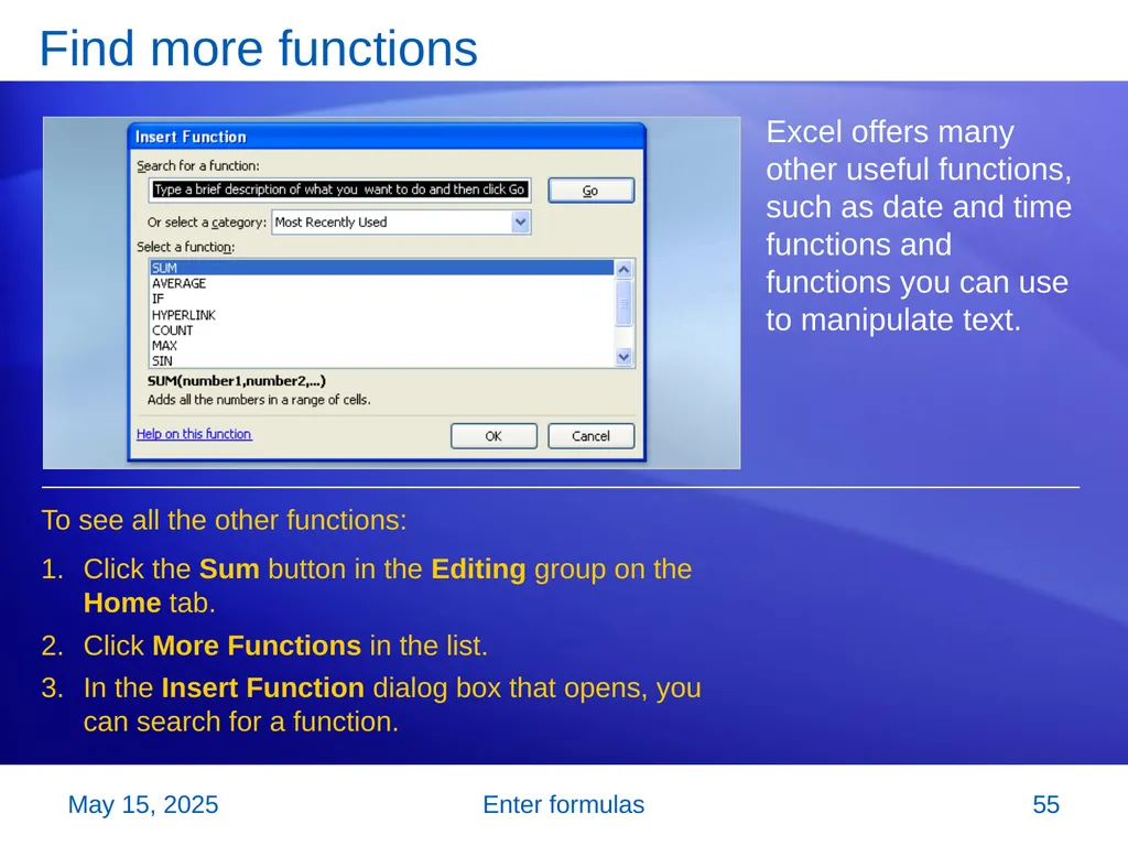Microsoft® Office Excel® 2007 Training Enter - slide 55 of 64
