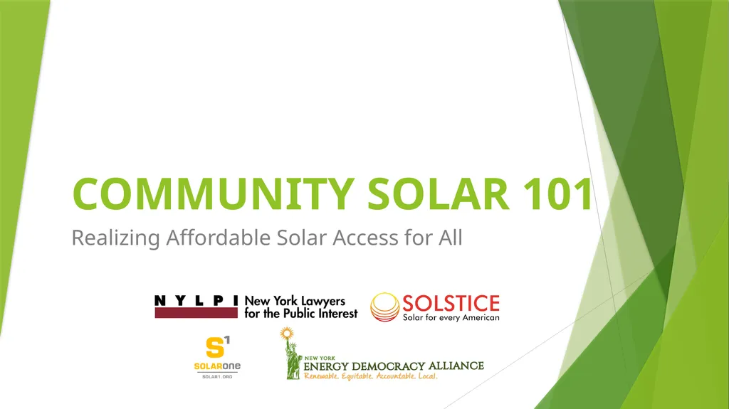 COMMUNITY SOLAR 101 Realizing Affordable Solar - slide 1 of 33