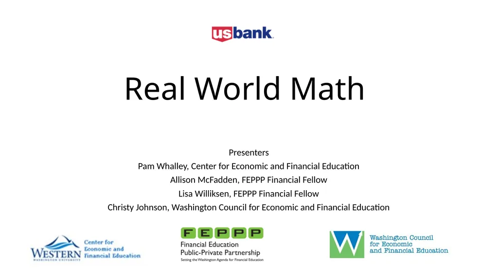 Real World Math Presenters Pam Whalley, Center for - slide 1 of 3