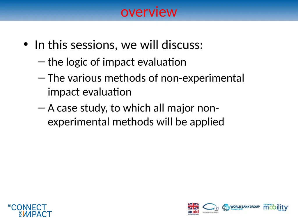 Non-experimental methods for transport impact - slide 2 of 44