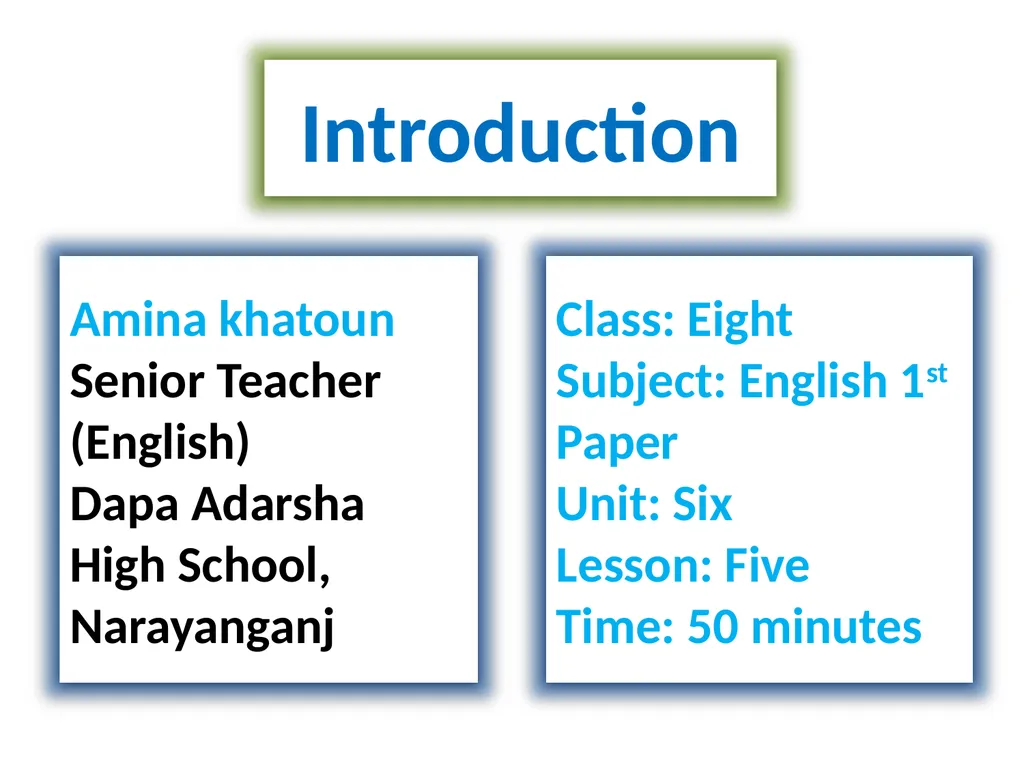 Welcome Introduction Amina khatoun Senior Teacher - slide 2 of 19