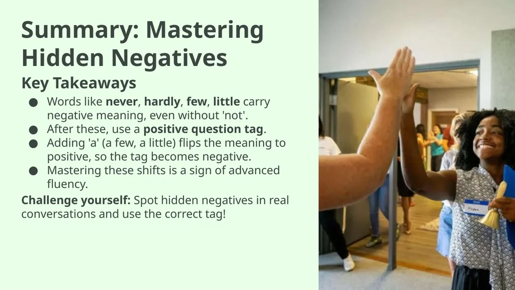 Question Tags 5: Negative Words and Meanings - slide 11 of 13