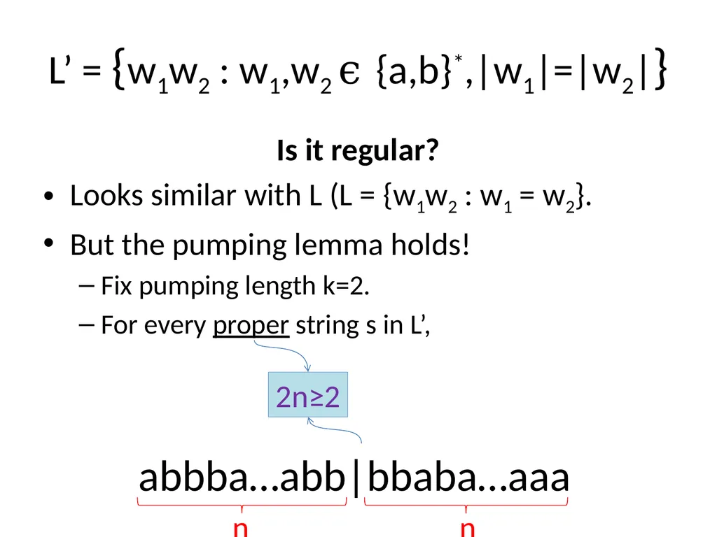 Pumping Lemma Examples L> = {aibj : i > j} - slide 54 of 67