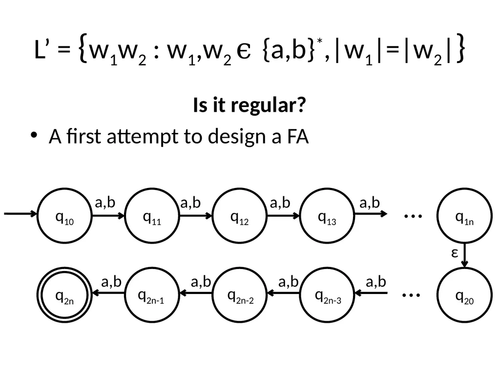 Pumping Lemma Examples L> = {aibj : i > j} - slide 49 of 67