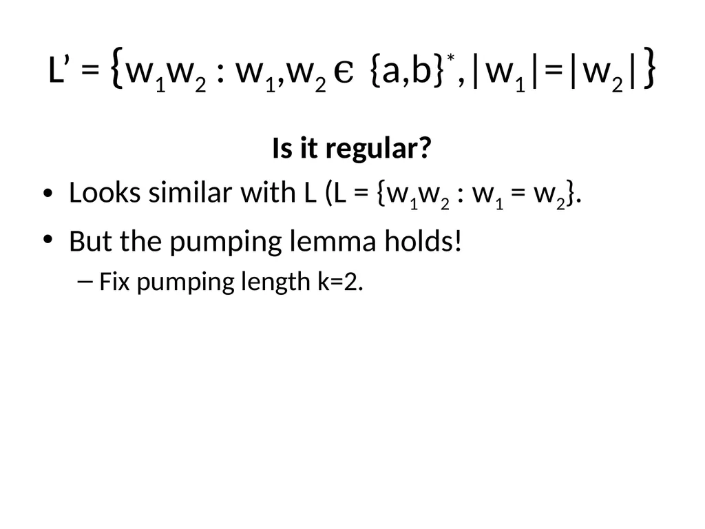 Pumping Lemma Examples L> = {aibj : i > j} - slide 53 of 67