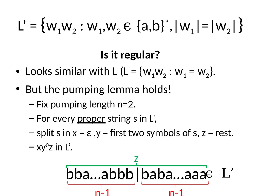 Pumping Lemma Examples L> = {aibj : i > j} - slide 59 of 67