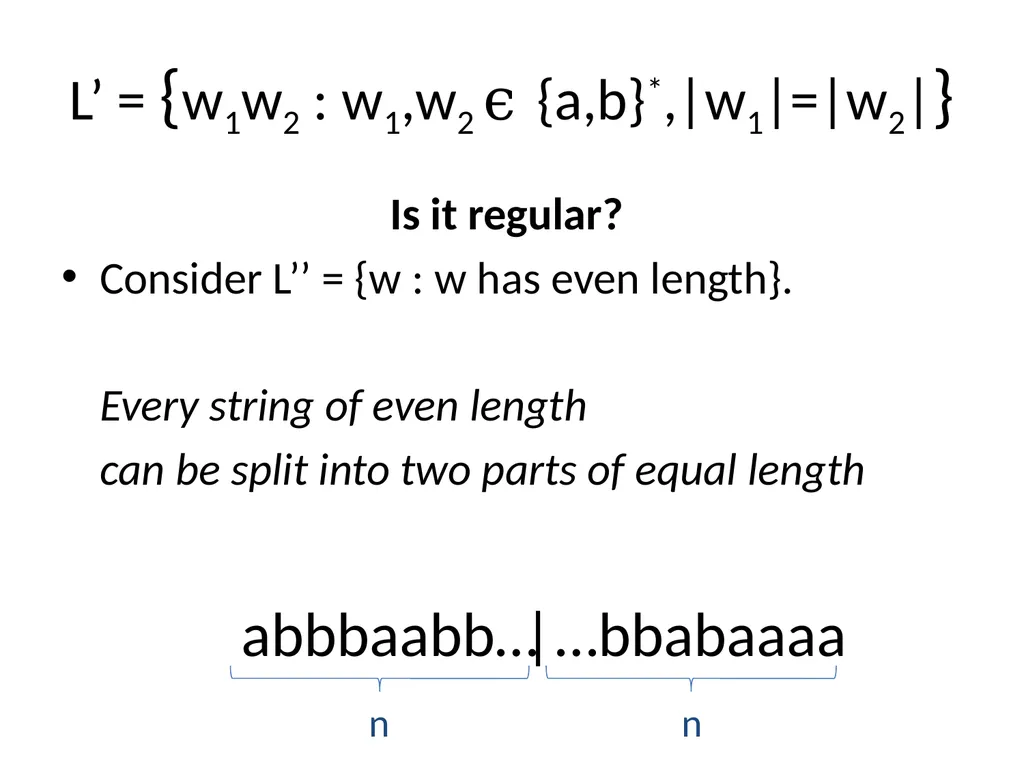 Pumping Lemma Examples L> = {aibj : i > j} - slide 63 of 67