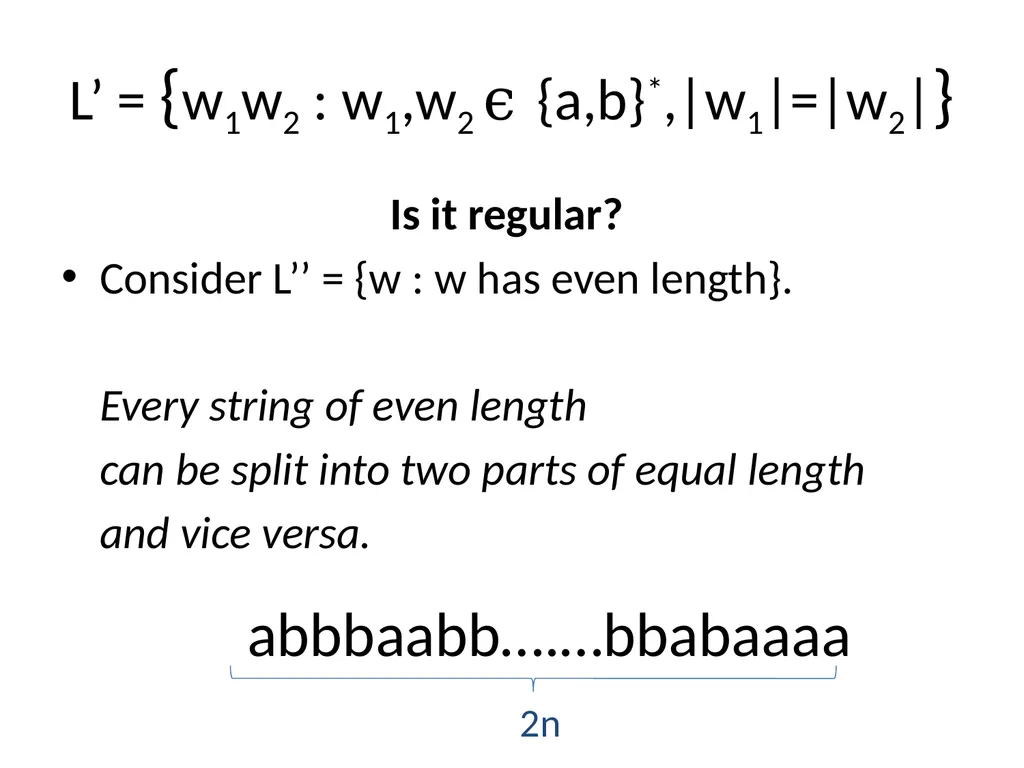 Pumping Lemma Examples L> = {aibj : i > j} - slide 64 of 67