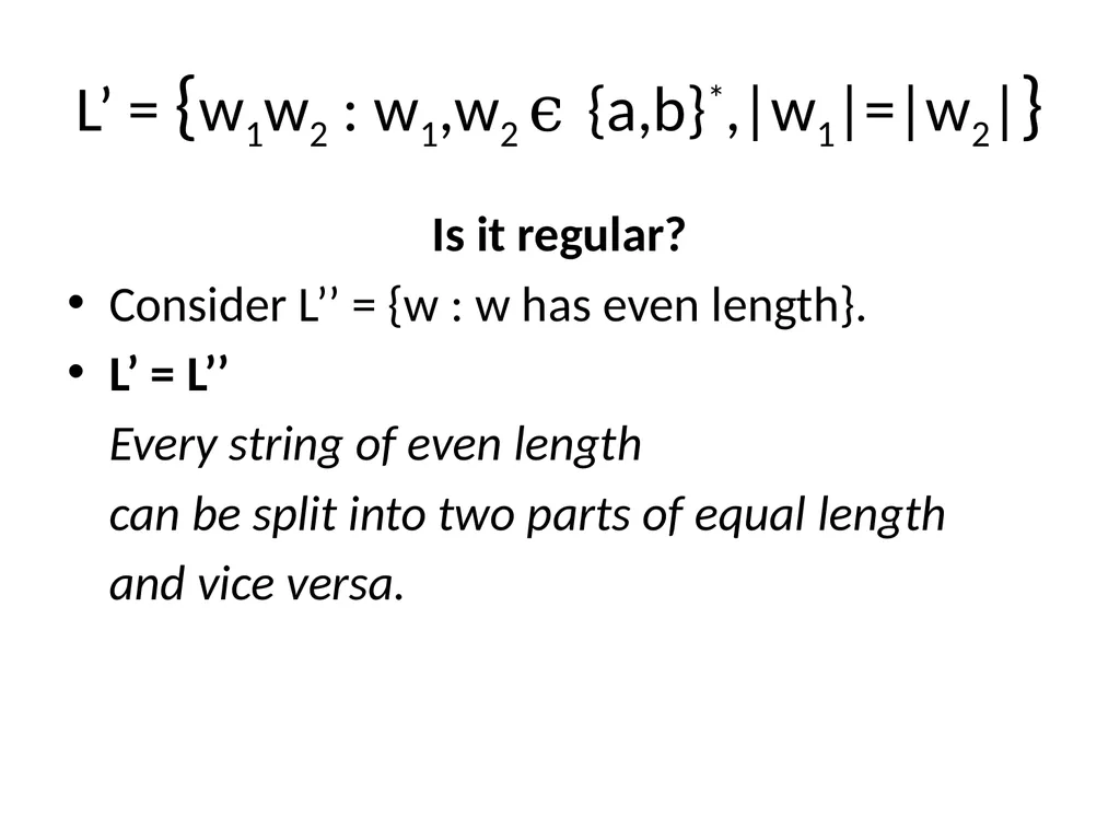 Pumping Lemma Examples L> = {aibj : i > j} - slide 65 of 67