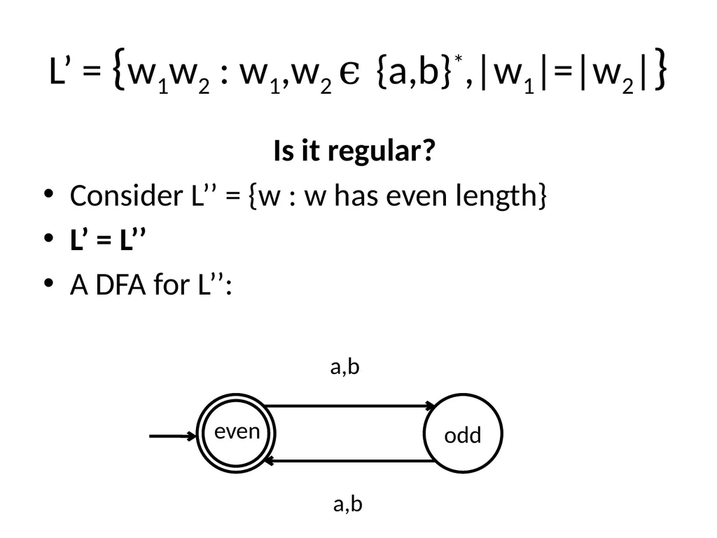 Pumping Lemma Examples L> = {aibj : i > j} - slide 66 of 67