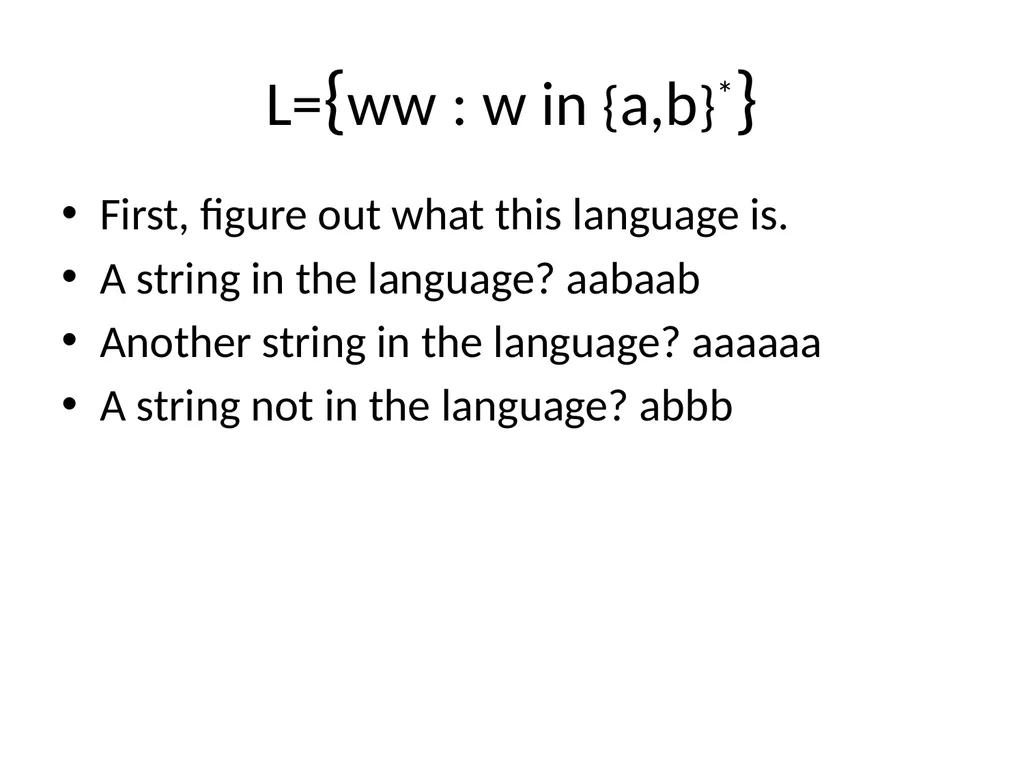 Pumping Lemma Examples L> = {aibj : i > j} - slide 20 of 67