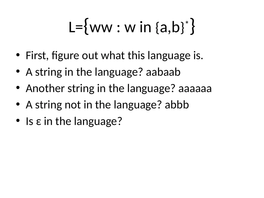 Pumping Lemma Examples L> = {aibj : i > j} - slide 21 of 67