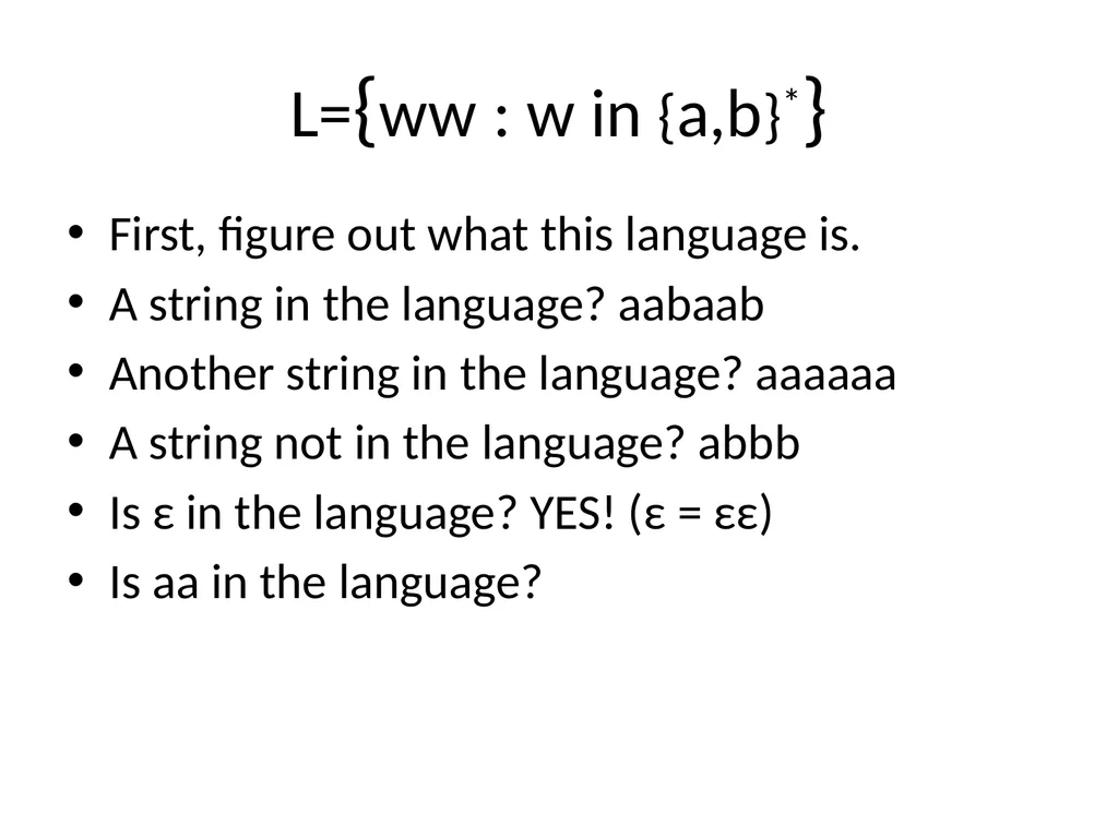 Pumping Lemma Examples L> = {aibj : i > j} - slide 23 of 67
