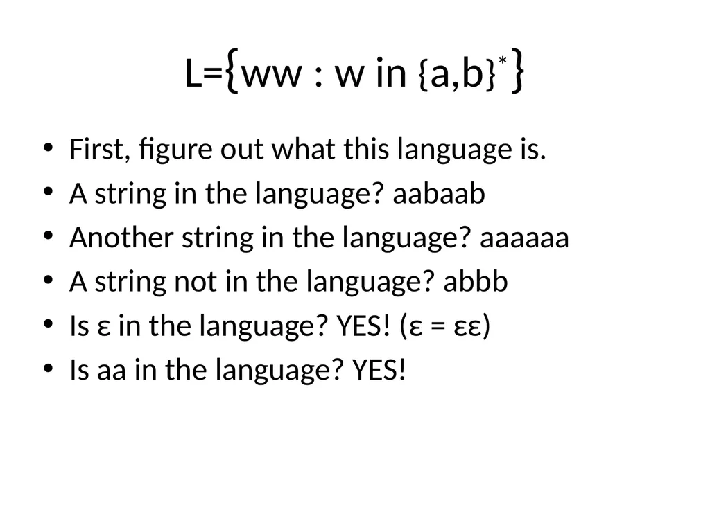 Pumping Lemma Examples L> = {aibj : i > j} - slide 24 of 67