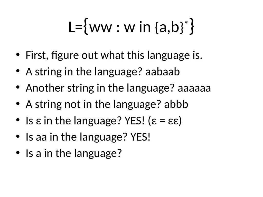 Pumping Lemma Examples L> = {aibj : i > j} - slide 25 of 67