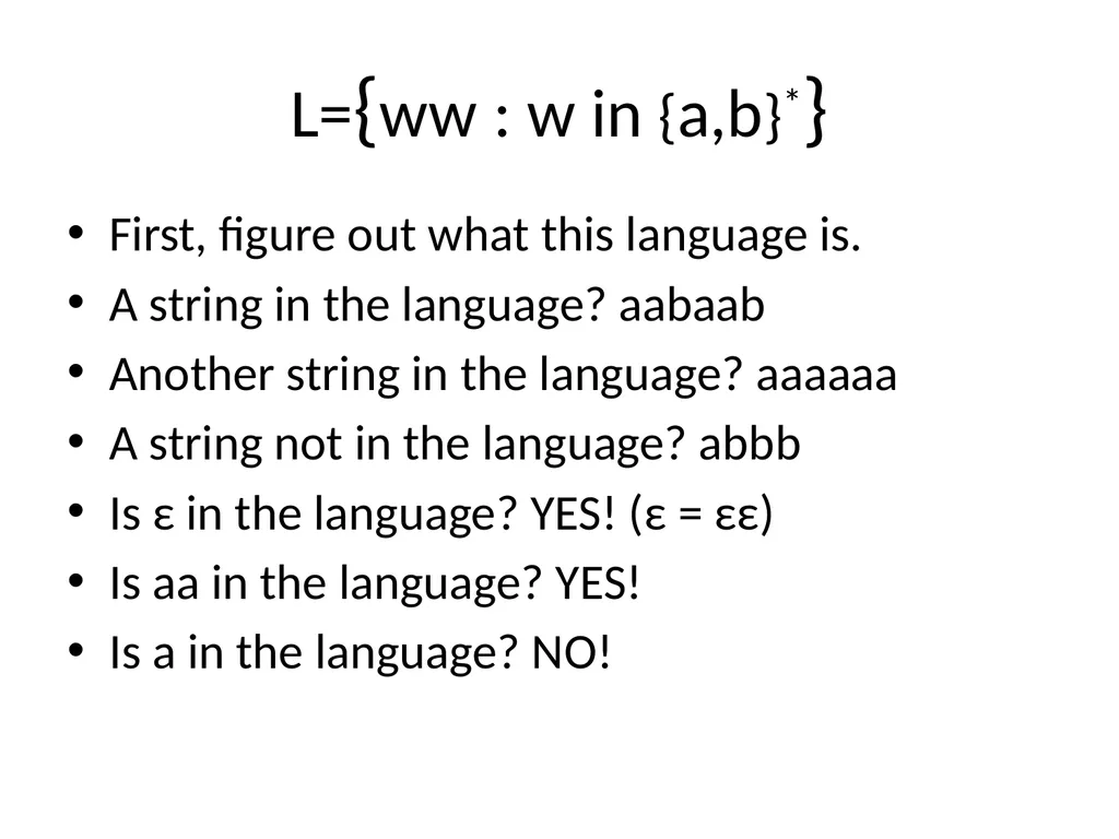 Pumping Lemma Examples L> = {aibj : i > j} - slide 26 of 67
