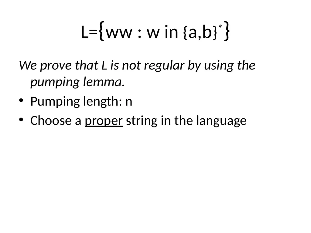 Pumping Lemma Examples L> = {aibj : i > j} - slide 30 of 67