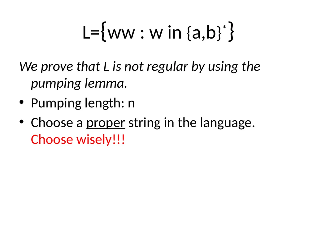 Pumping Lemma Examples L> = {aibj : i > j} - slide 31 of 67