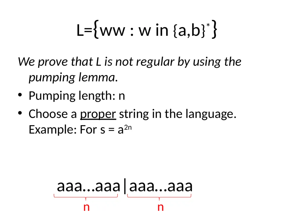 Pumping Lemma Examples L> = {aibj : i > j} - slide 32 of 67