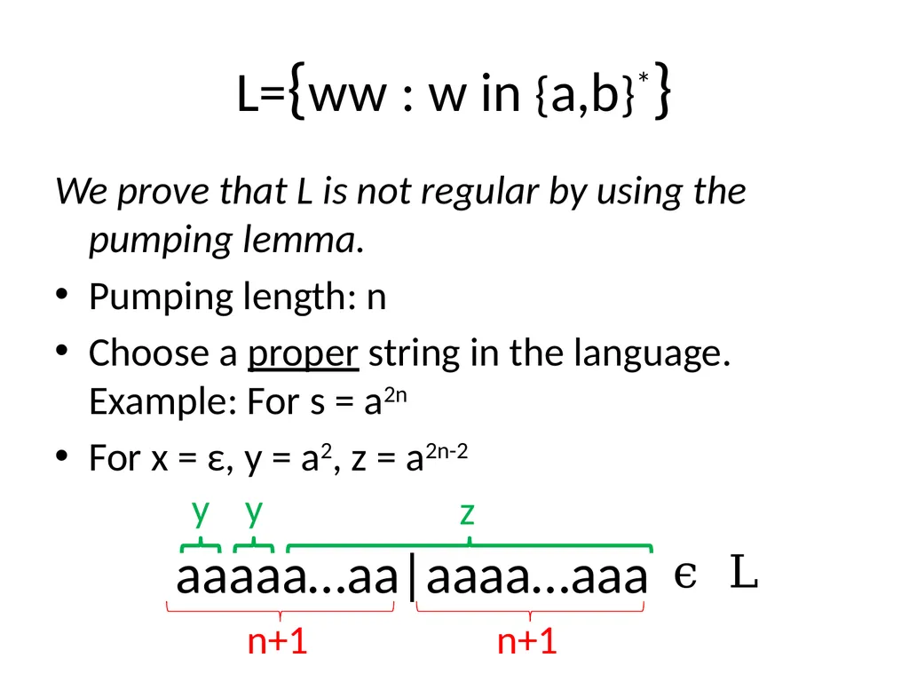 Pumping Lemma Examples L> = {aibj : i > j} - slide 34 of 67