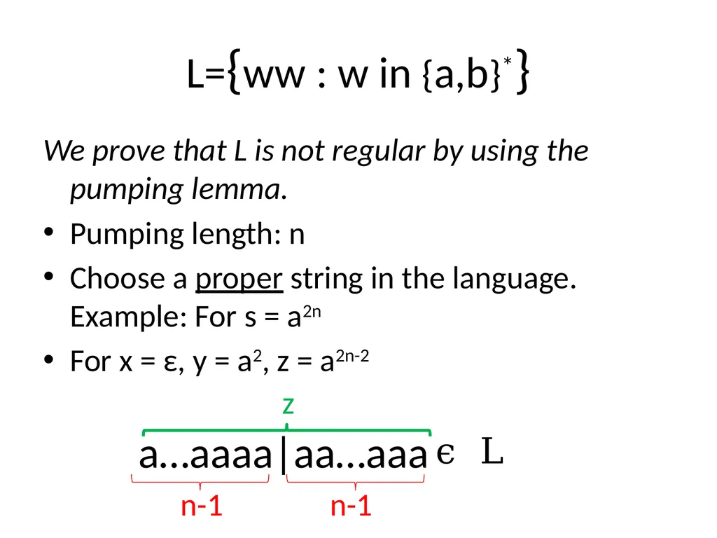 Pumping Lemma Examples L> = {aibj : i > j} - slide 36 of 67