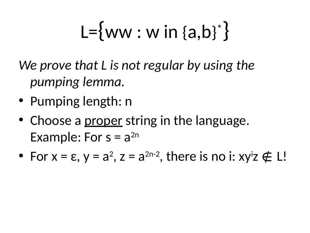 Pumping Lemma Examples L> = {aibj : i > j} - slide 37 of 67