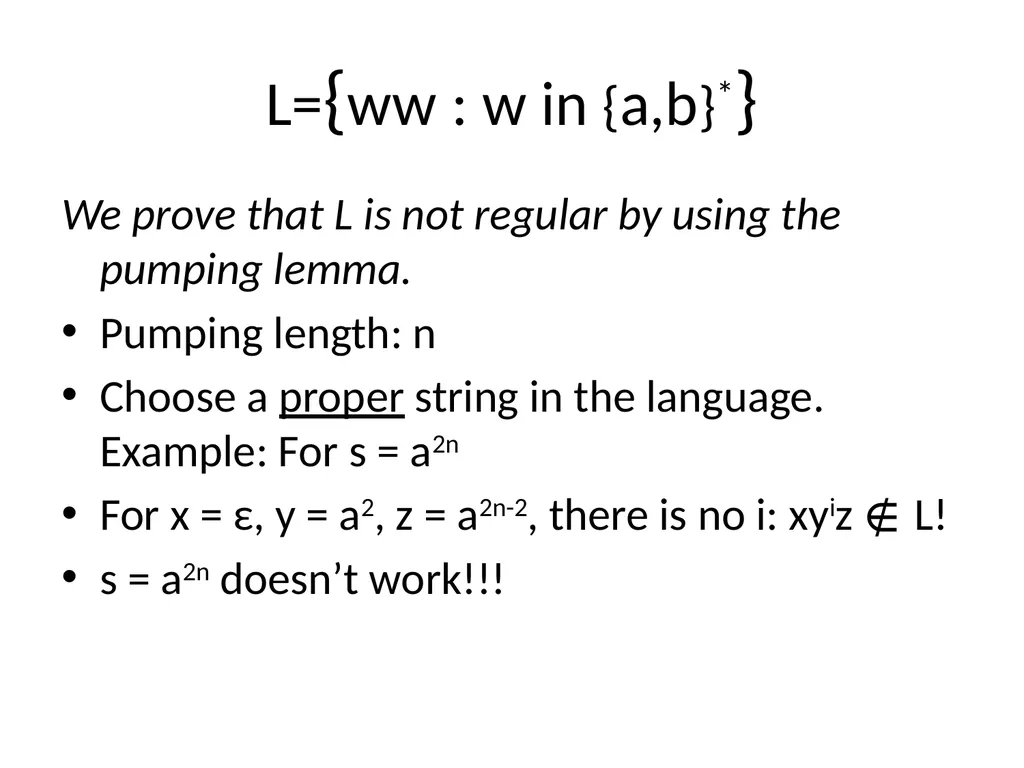 Pumping Lemma Examples L> = {aibj : i > j} - slide 38 of 67
