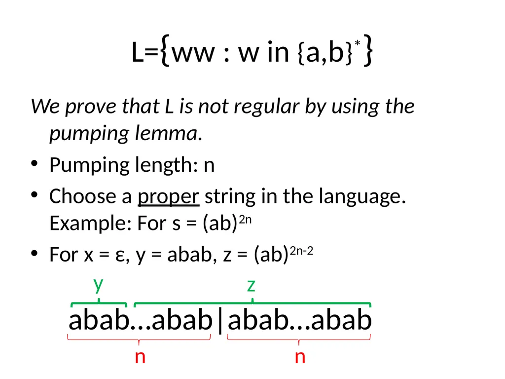 Pumping Lemma Examples L> = {aibj : i > j} - slide 40 of 67