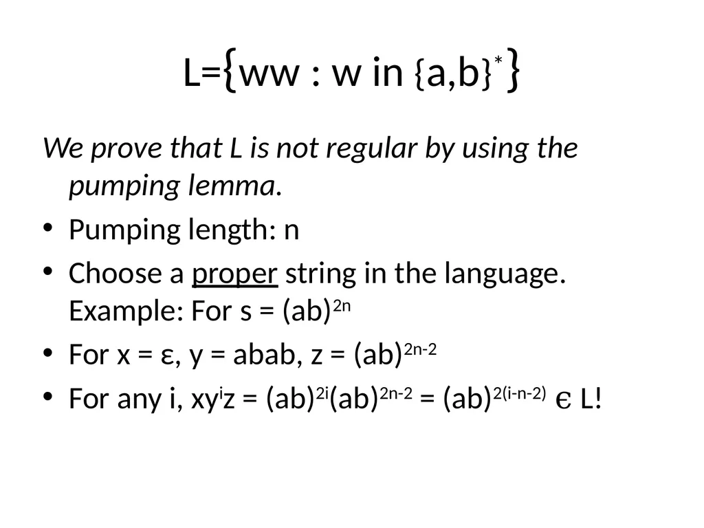 Pumping Lemma Examples L> = {aibj : i > j} - slide 42 of 67