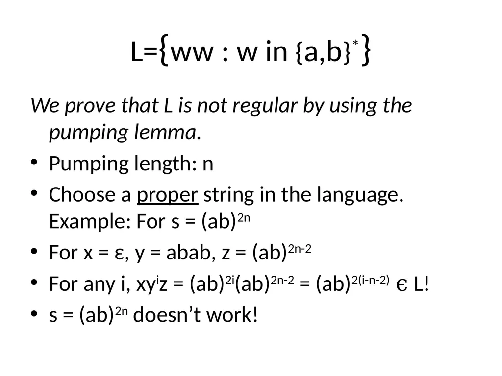 Pumping Lemma Examples L> = {aibj : i > j} - slide 43 of 67