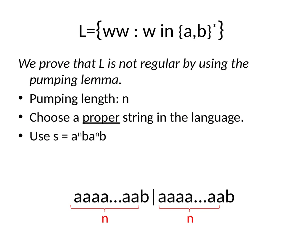 Pumping Lemma Examples L> = {aibj : i > j} - slide 44 of 67