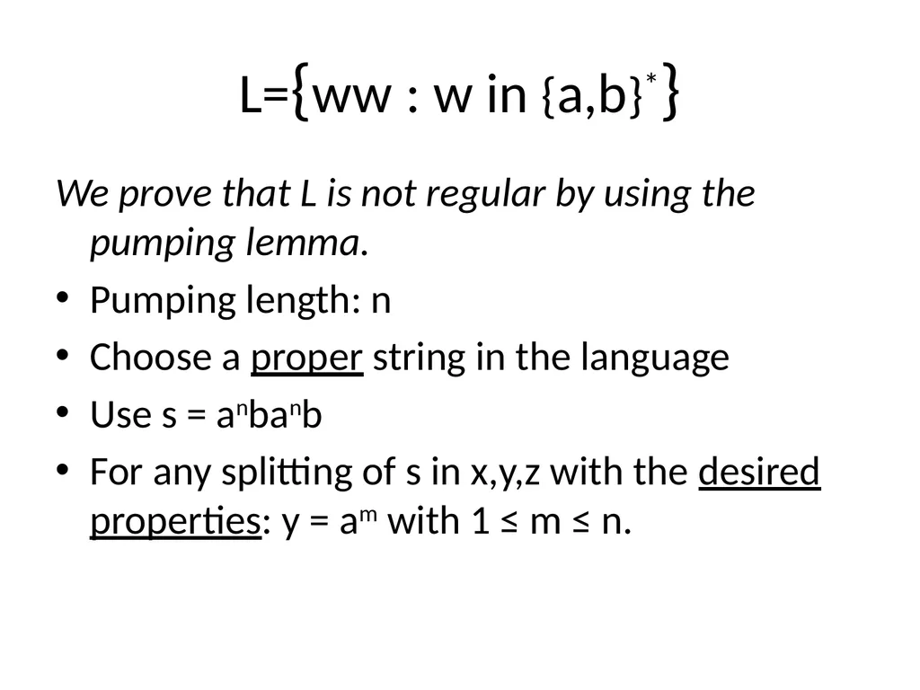Pumping Lemma Examples L> = {aibj : i > j} - slide 46 of 67