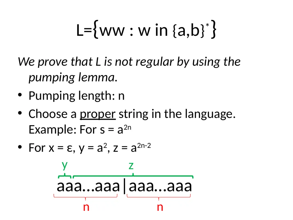Pumping Lemma Examples L> = {aibj : i > j} - slide 33 of 67